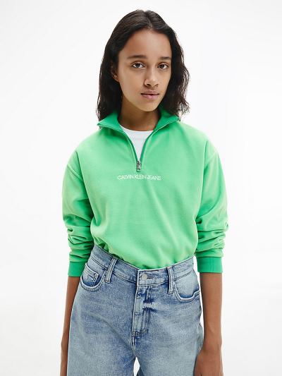 Calvin Klein Ruhák HU180398 | Calvin Klein Polar Fleece Zip Neck Női Pulóver Türkiz